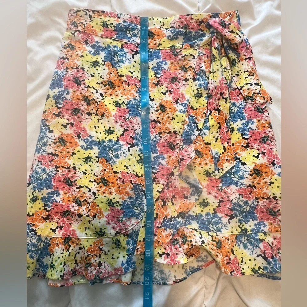 Loft Petite Hydrangea Ruffle Wrap Skirt Linen Blend Size 0